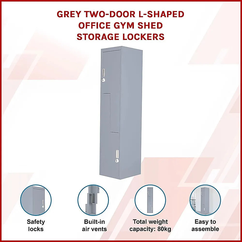 Grey Two-Door L-shaped Office Gym Shed Storage Lockers - Image 3