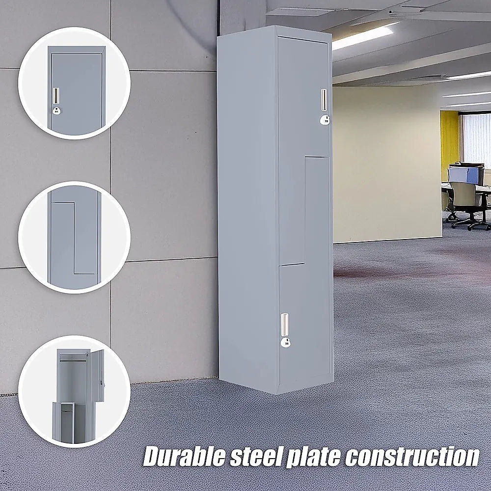 Grey Two-Door L-shaped Office Gym Shed Storage Lockers - Image 9