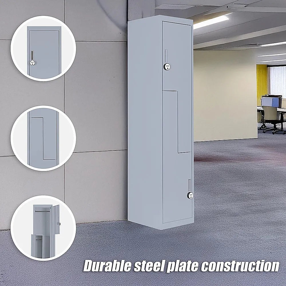 Grey Two-Door L-shaped Office Gym Shed Storage Lockers - Image 9