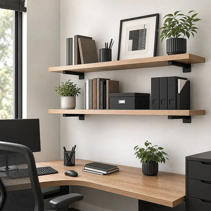 20cm Floating Shelf Brackets Industrial Metal Shelving Supports 4-Pack - Black - Image 2