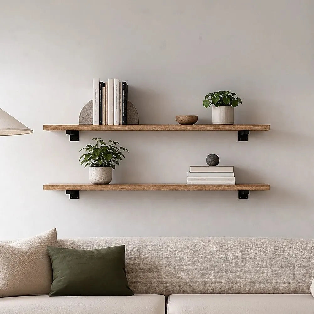 20cm Floating Shelf Brackets Industrial Metal Shelving Supports 4-Pack - Black - Image 7