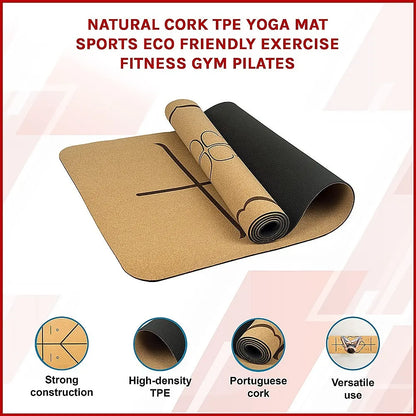 Natural Cork TPE Yoga Mat Sports Eco Friendly Exercise Fitness Gym Pilates - Image 3