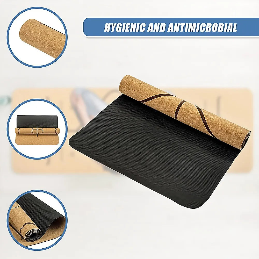 Natural Cork TPE Yoga Mat Sports Eco Friendly Exercise Fitness Gym Pilates - Image 9