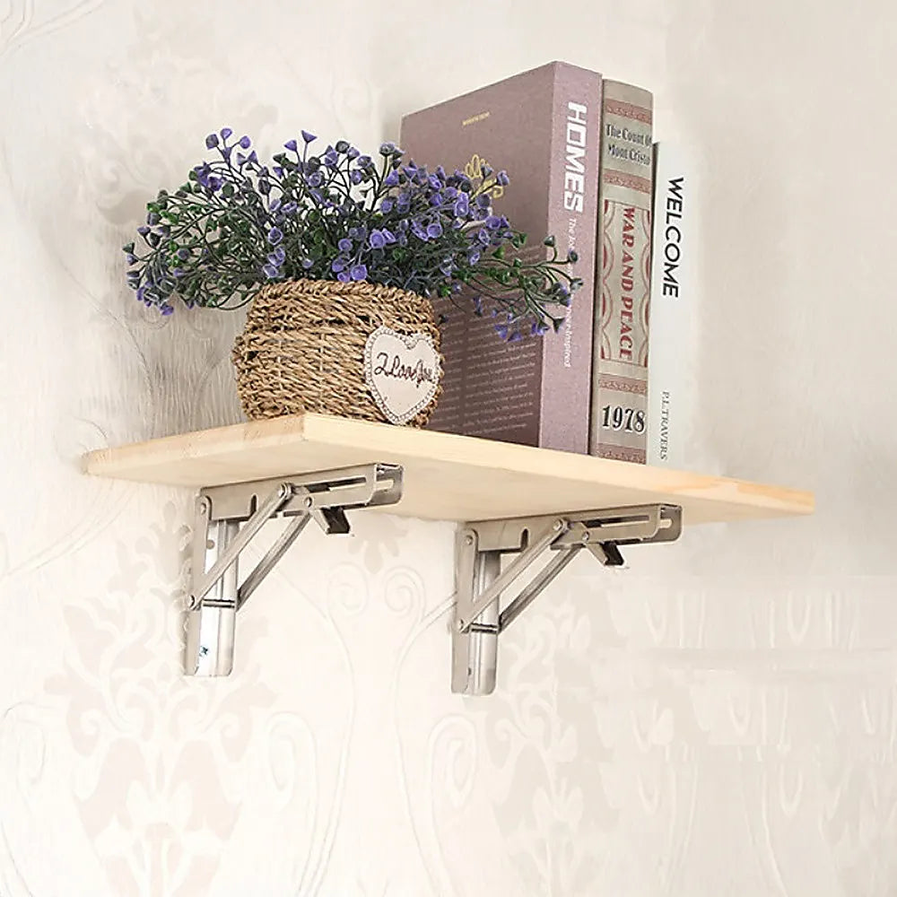 2x 10" Stainless Steel Folding Table Bracket Shelf Bench 50kg Load Heavy Duty - Image 2