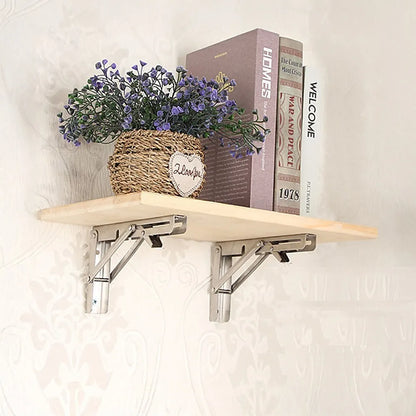 2x 10" Stainless Steel Folding Table Bracket Shelf Bench 50kg Load Heavy Duty - Image 2