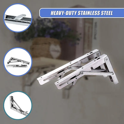 2x 10" Stainless Steel Folding Table Bracket Shelf Bench 50kg Load Heavy Duty - Image 7