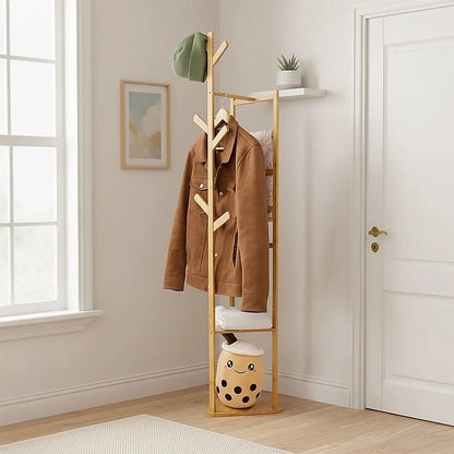 Clothes Coat Rack Garment Stand Shelf Wooden Tree Hanger Bag Hat Hook Holder - Image 2