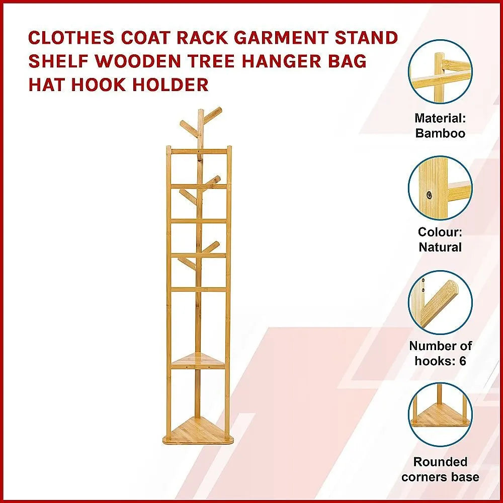 Clothes Coat Rack Garment Stand Shelf Wooden Tree Hanger Bag Hat Hook Holder - Image 3