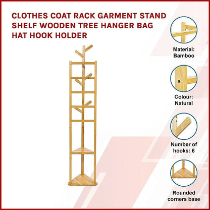 Clothes Coat Rack Garment Stand Shelf Wooden Tree Hanger Bag Hat Hook Holder - Image 3