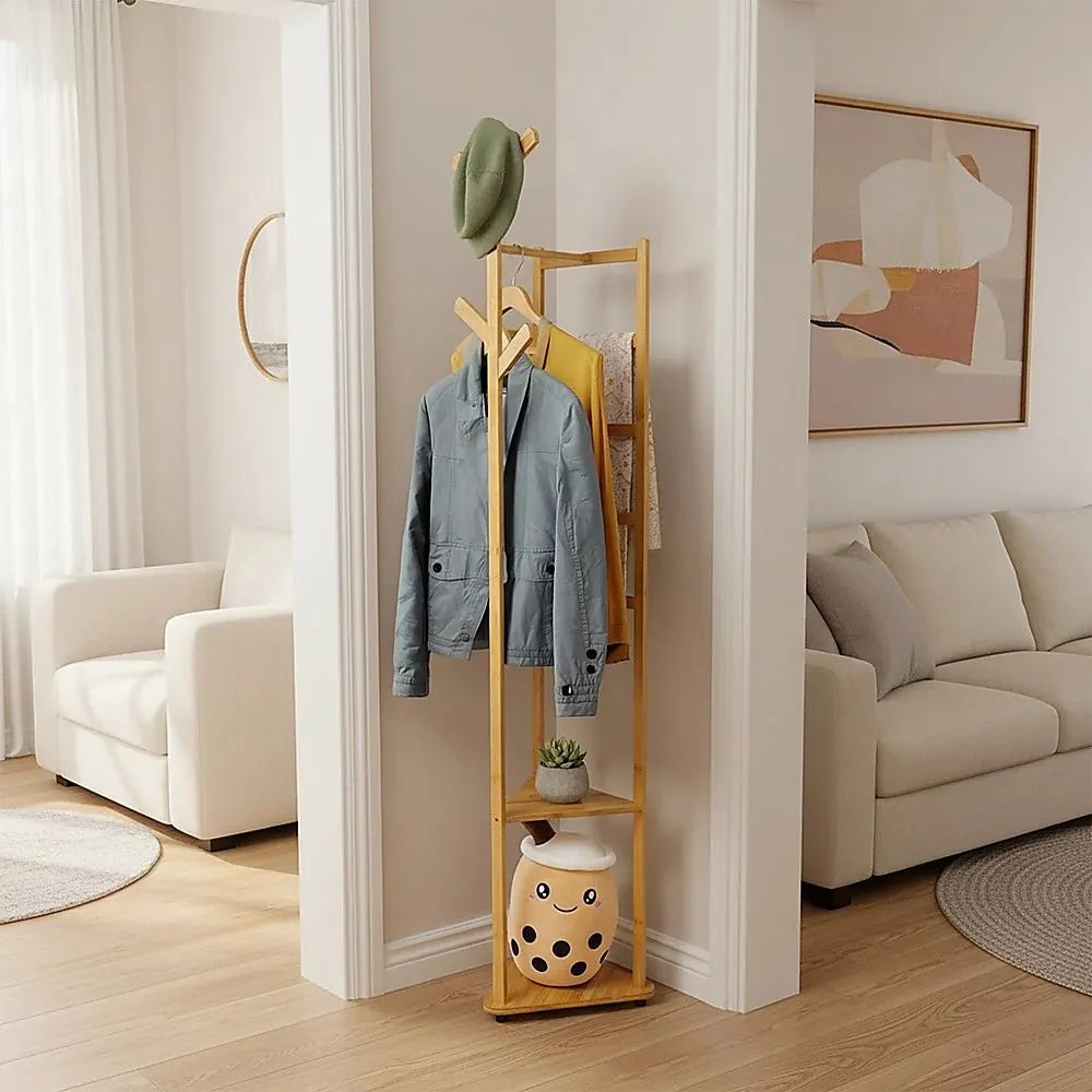 Clothes Coat Rack Garment Stand Shelf Wooden Tree Hanger Bag Hat Hook Holder - Image 7