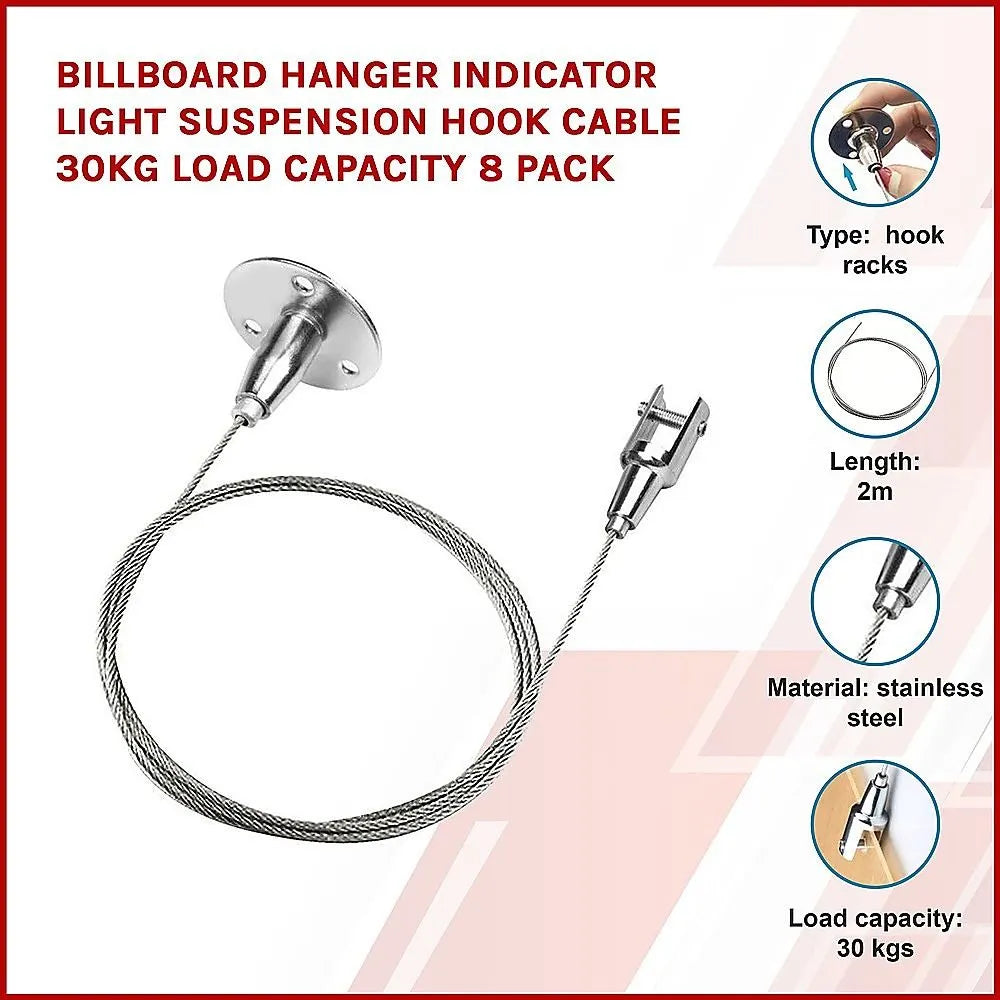 Billboard Hanger Indicator Light Suspension Hook Cable 30kg Load Capacity 8 Pack - Image 3