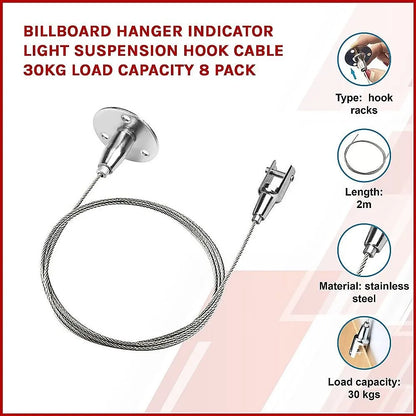 Billboard Hanger Indicator Light Suspension Hook Cable 30kg Load Capacity 8 Pack - Image 3