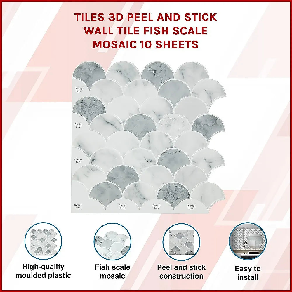 Tiles 3D Peel and Stick Wall Tile Fish Scale Mosaic 10 Sheets - Image 3