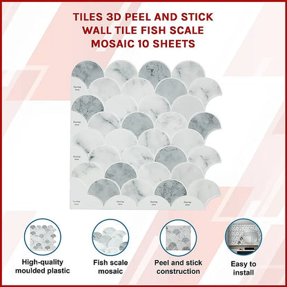 Tiles 3D Peel and Stick Wall Tile Fish Scale Mosaic 10 Sheets - Image 3