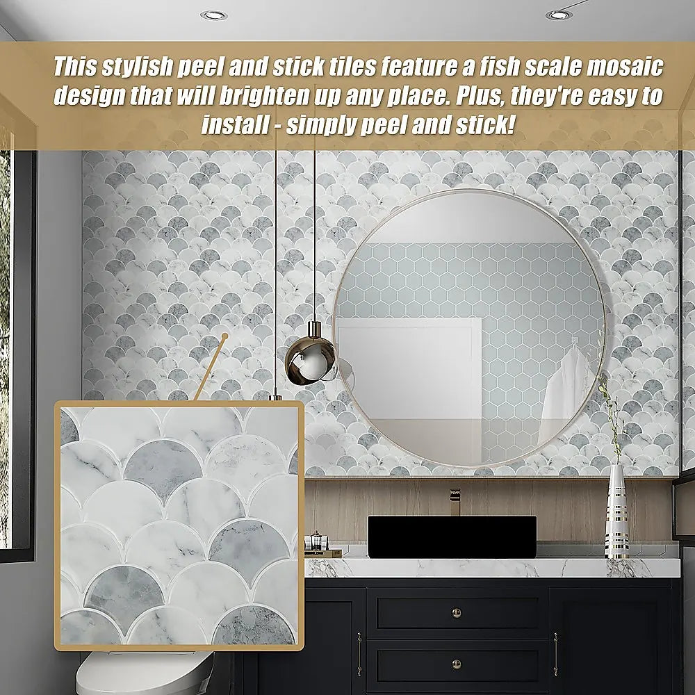 Tiles 3D Peel and Stick Wall Tile Fish Scale Mosaic 10 Sheets - Image 4