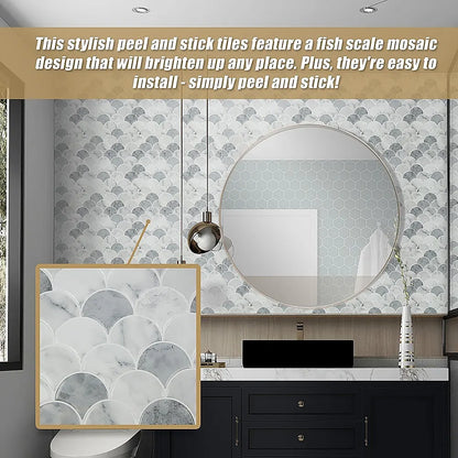 Tiles 3D Peel and Stick Wall Tile Fish Scale Mosaic 10 Sheets - Image 4