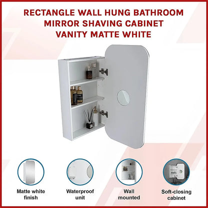 Rectangle Wall Hung Bathroom Mirror Shaving Cabinet Vanity Matte White - Image 3