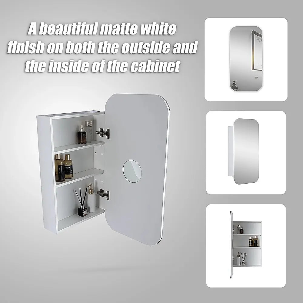 Rectangle Wall Hung Bathroom Mirror Shaving Cabinet Vanity Matte White - Image 9