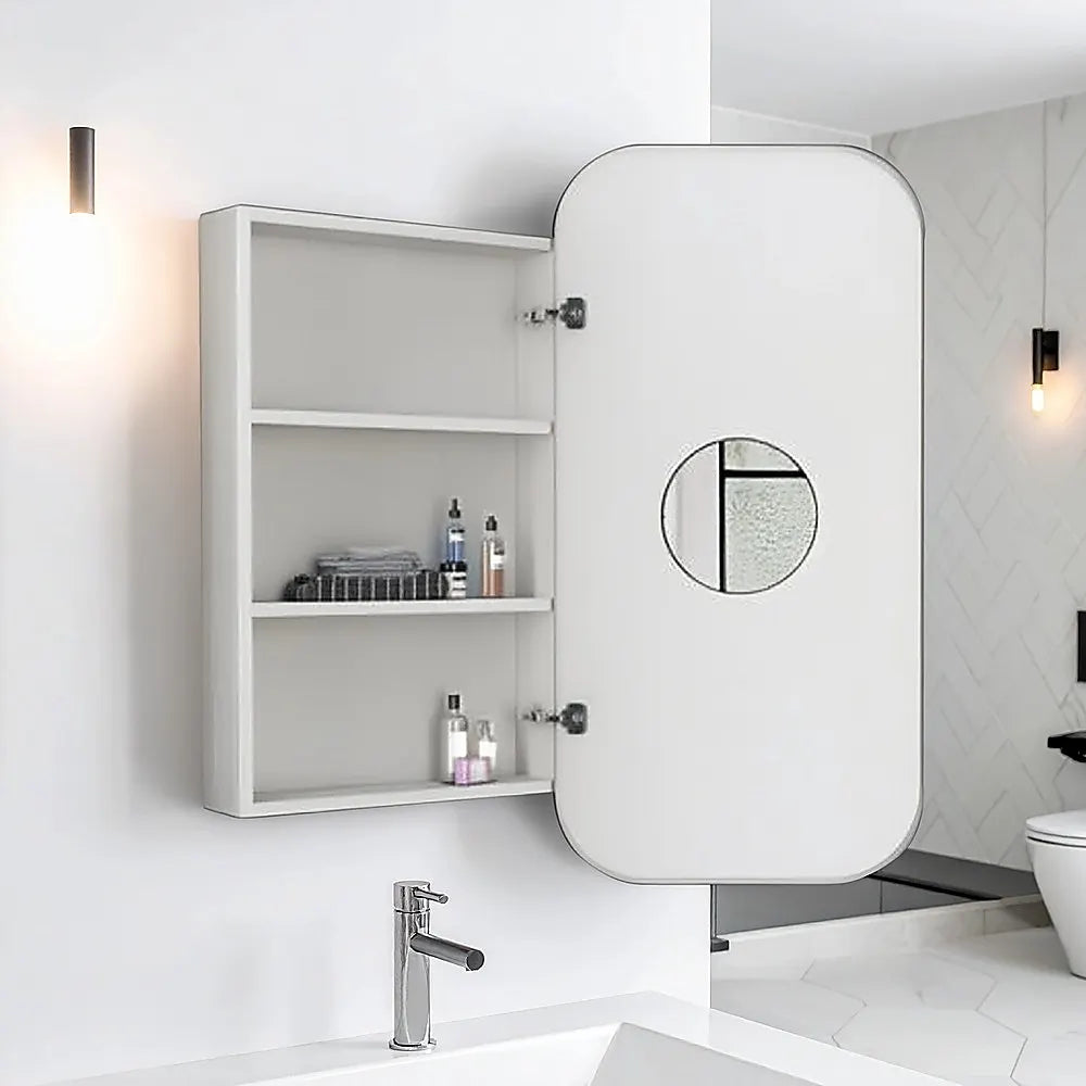 Rectangle Wall Hung Bathroom Mirror Shaving Cabinet Vanity Matte White - Image 6