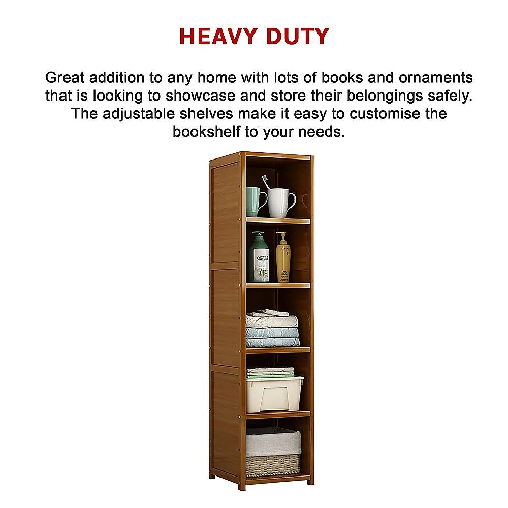 Bamboo 5-Shelf Bookcase – Tall Display Storage Rack Stand for Living Room, Bedroom, Office or Home Organisation - Image 5