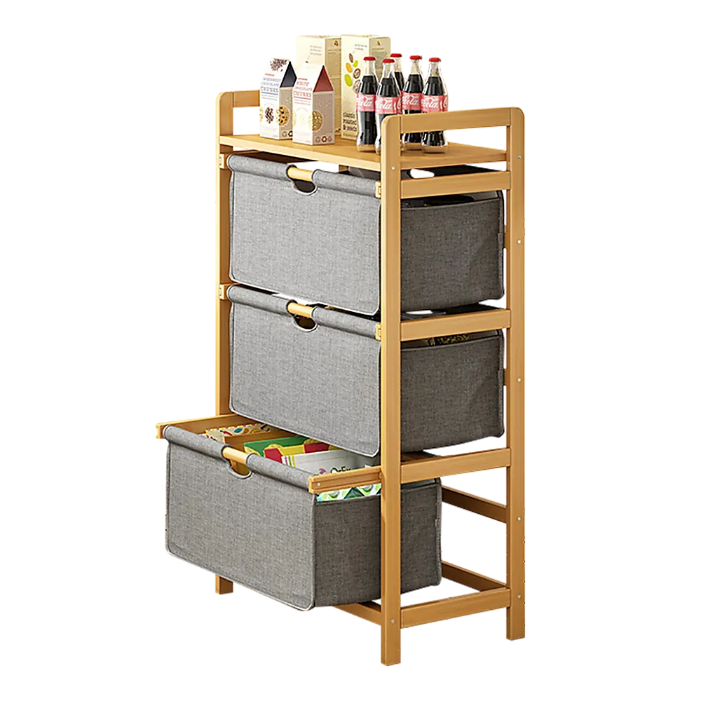 Bamboo Shelf with Storage Hamper – Wooden Organiser with 3 Laundry Bags - Image 3