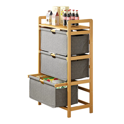 Bamboo Shelf with Storage Hamper – Wooden Organiser with 3 Laundry Bags - Image 3