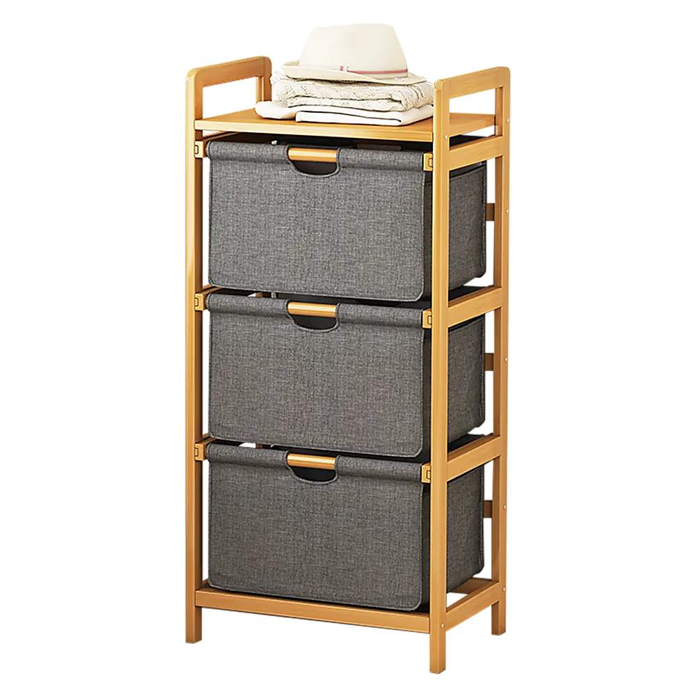 Bamboo Shelf with Storage Hamper – Wooden Organiser with 3 Laundry Bags - Image 4