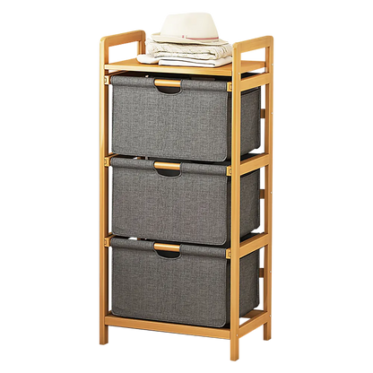 Bamboo Shelf with Storage Hamper – Wooden Organiser with 3 Laundry Bags - Image 4
