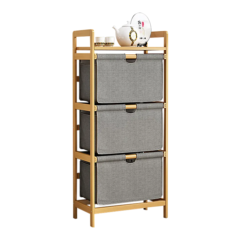 Bamboo Shelf with Storage Hamper – Wooden Organiser with 3 Laundry Bags - Image 6