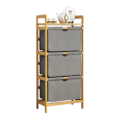 Bamboo Shelf with Storage Hamper – Wooden Organiser with 3 Laundry Bags - Image 6