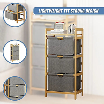 Bamboo Shelf with Storage Hamper – Wooden Organiser with 3 Laundry Bags - Image 7