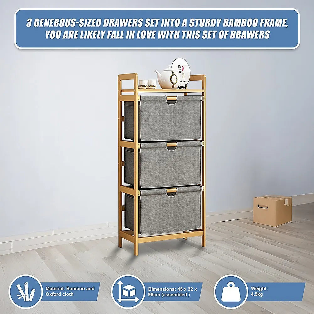 Bamboo Shelf with Storage Hamper – Wooden Organiser with 3 Laundry Bags - Image 8