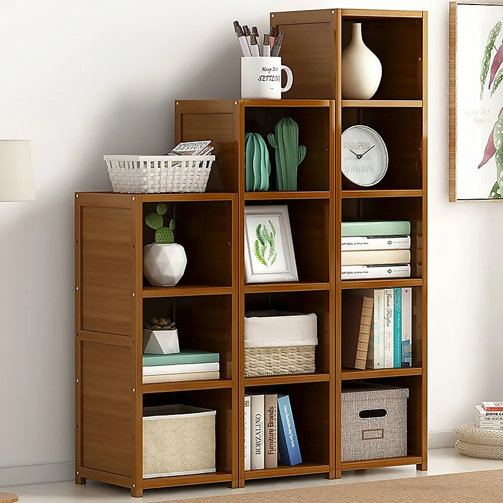 3 Piece Bamboo Adjustable Shelf Set – Bookcase Display Storage Rack Stand - Image 3