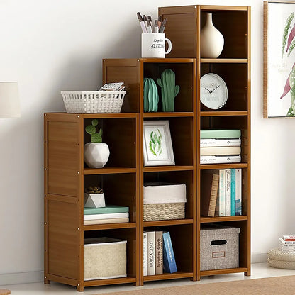 3 Piece Bamboo Adjustable Shelf Set – Bookcase Display Storage Rack Stand - Image 3