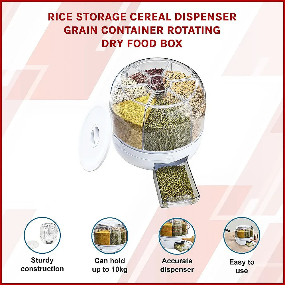 Rice Storage Cereal Dispenser Grain Container Rotating Dry Food Box - Image 3