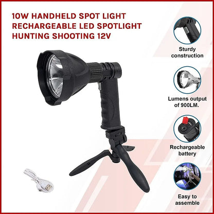 10W Handheld Spot Light Rechargeable LED Spotlight Hunting Shooting 12V - Image 3