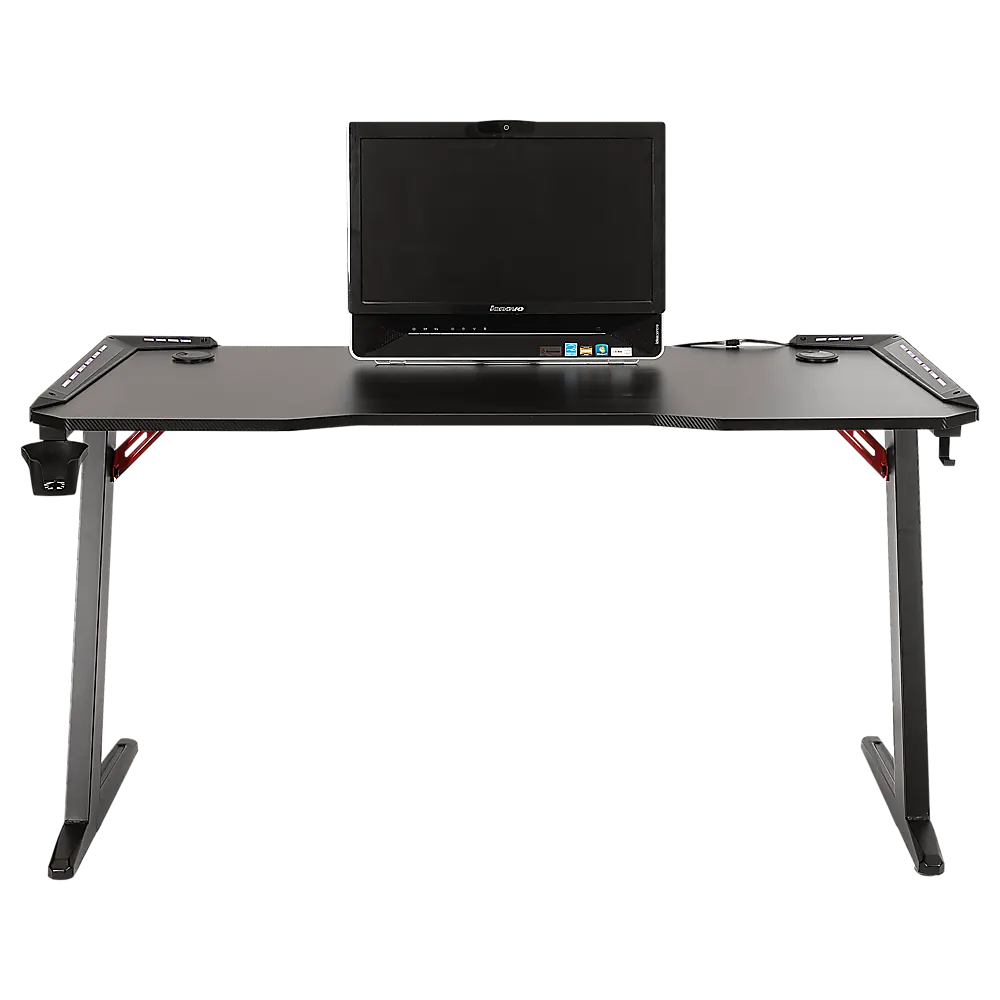 LED Gaming Desk Computer Table with Cup Holder Headphone Hook Cable Hole - Image 6