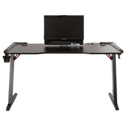 LED Gaming Desk Computer Table with Cup Holder Headphone Hook Cable Hole - Image 6