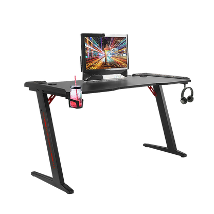 LED Gaming Desk Computer Table with Cup Holder Headphone Hook Cable Hole - Image 4