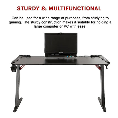 LED Gaming Desk Computer Table with Cup Holder Headphone Hook Cable Hole - Image 5