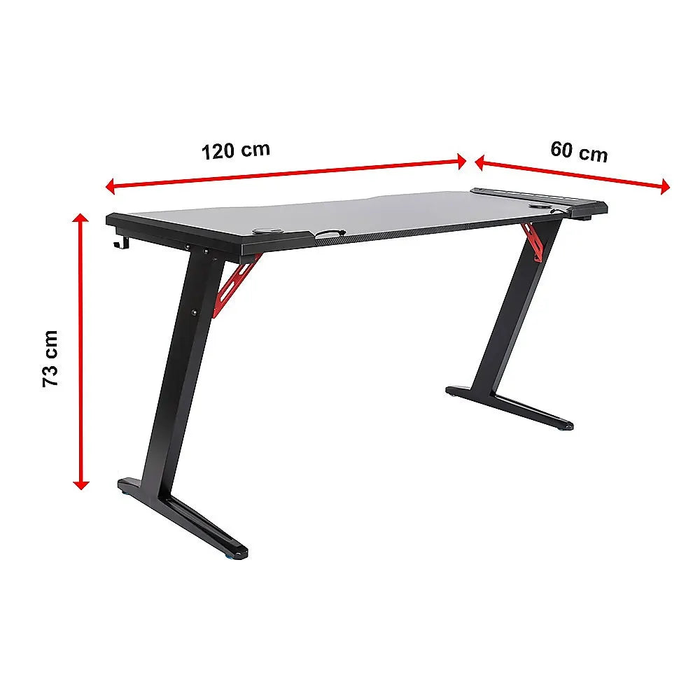 LED Gaming Desk Computer Table with Cup Holder Headphone Hook Cable Hole - Image 8