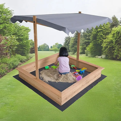 Kids Wooden Toy Sandpit with Adjustable Canopy - Image 2