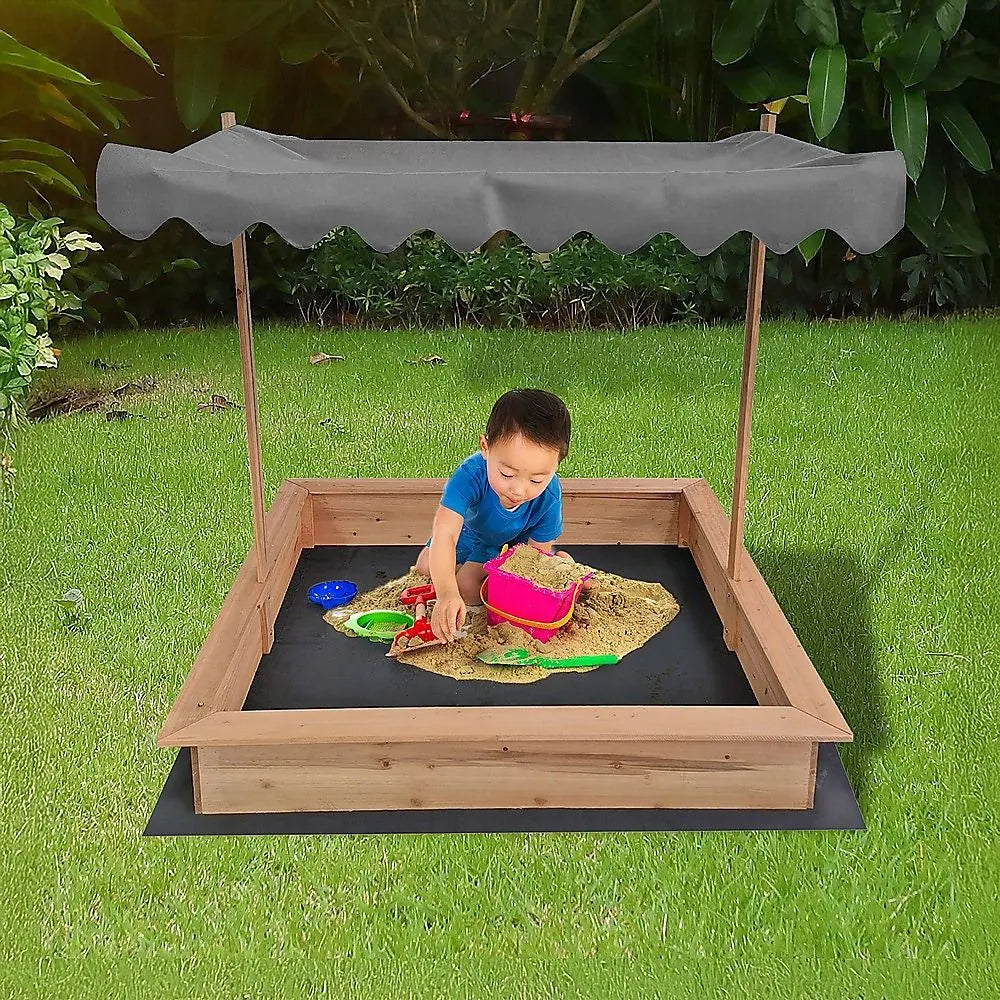 Kids Wooden Toy Sandpit with Adjustable Canopy - Image 3