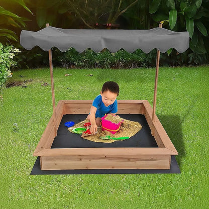Kids Wooden Toy Sandpit with Adjustable Canopy - Image 3