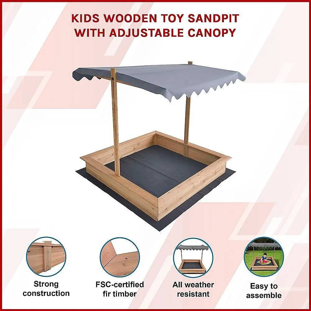 Kids Wooden Toy Sandpit with Adjustable Canopy - Image 5