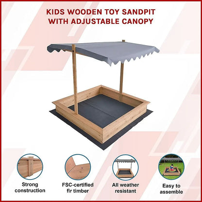 Kids Wooden Toy Sandpit with Adjustable Canopy - Image 5