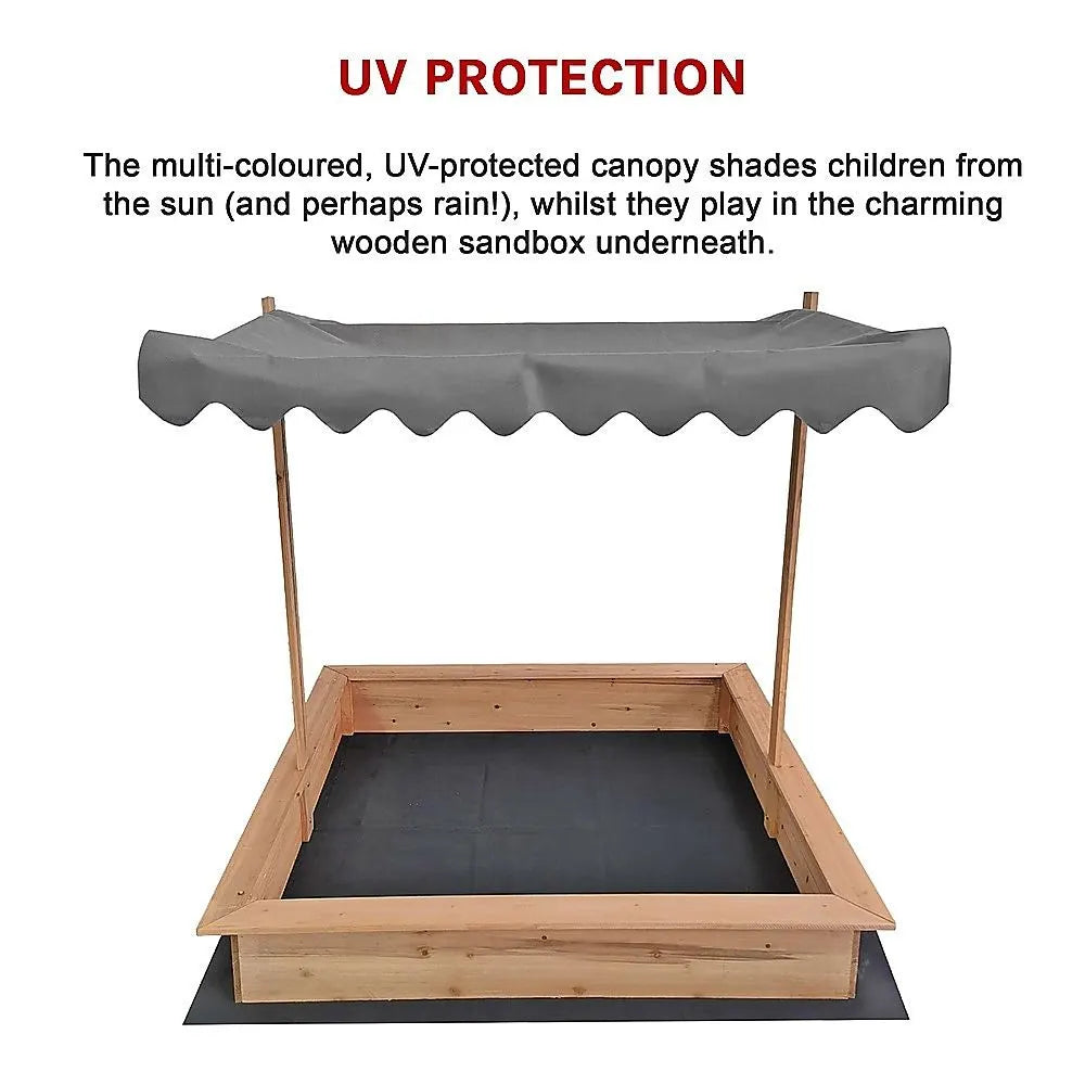 Kids Wooden Toy Sandpit with Adjustable Canopy - Image 6