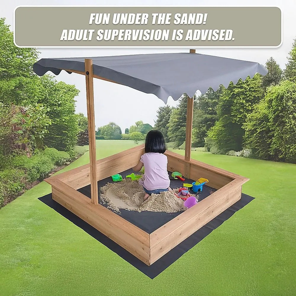 Kids Wooden Toy Sandpit with Adjustable Canopy - Image 7