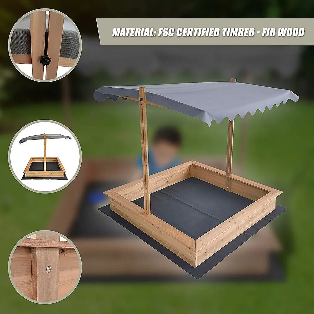 Kids Wooden Toy Sandpit with Adjustable Canopy - Image 9