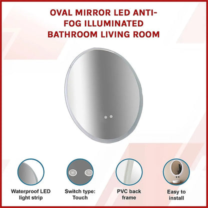 Oval Mirror LED Anti-Fog Illuminated Bathroom Living Room - Image 3